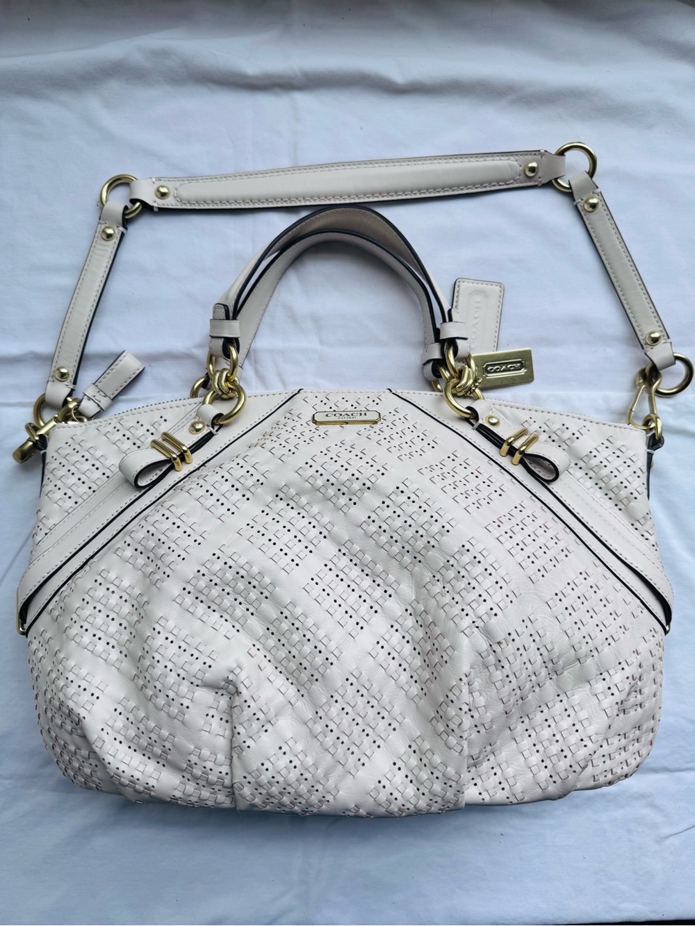 Coach White Leather Perforated Satchel Bag